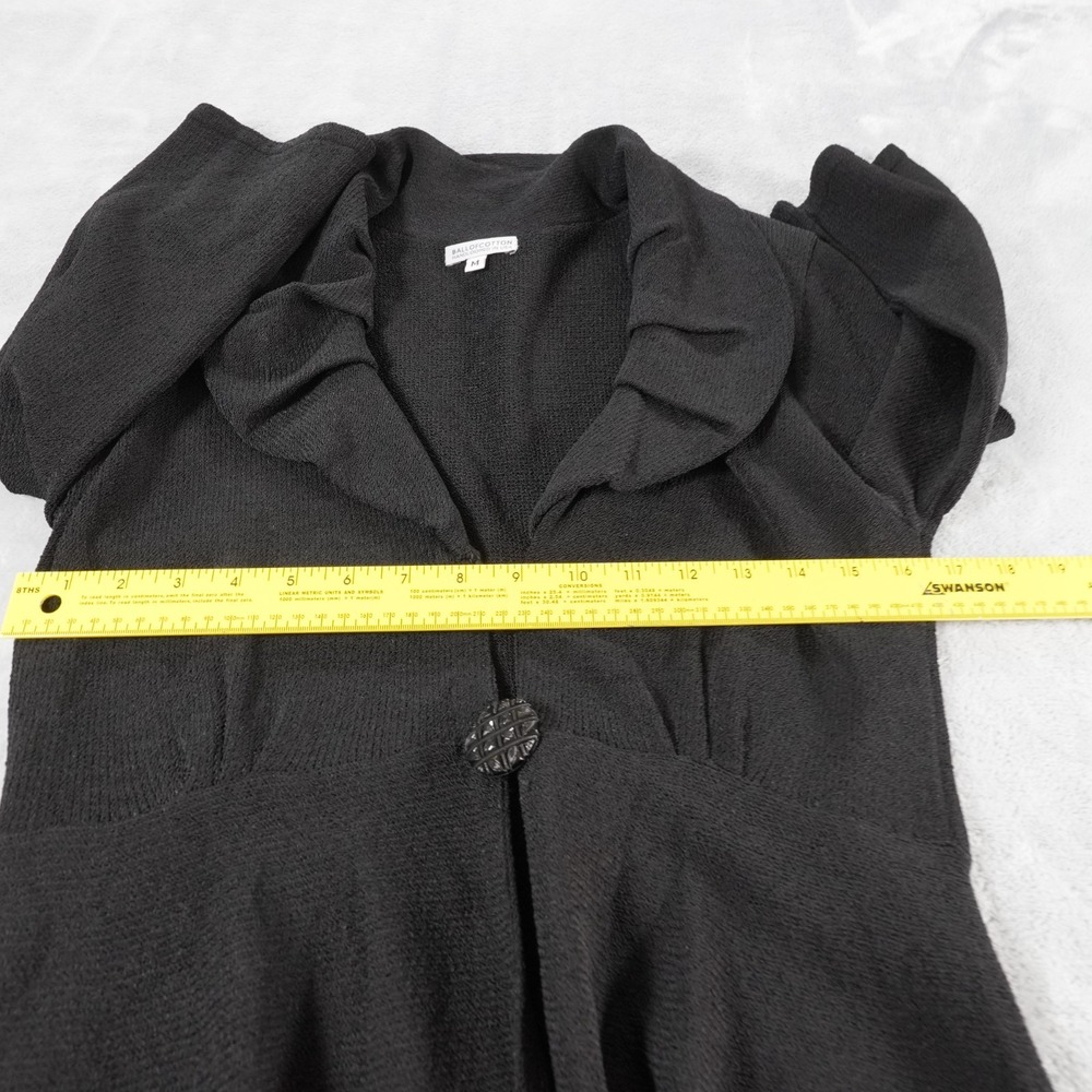 Ball of Cotton Hand Loomed Cardigan Womens M Black Peplum Pleated Collar Jacket - Picture 7 of 13